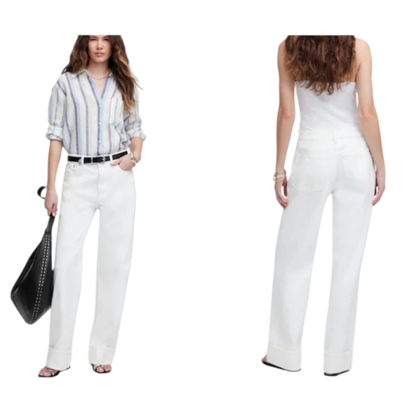 Madewell Denim - NWT Madewell Low-Slung Baggy Jeans Pure White Rigid Denim With Cuff Size 27